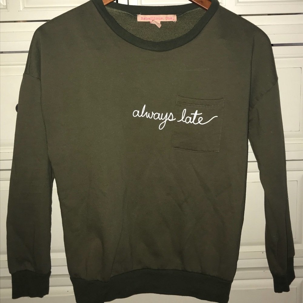 Always Late Olive Green Forever 21 Sweater